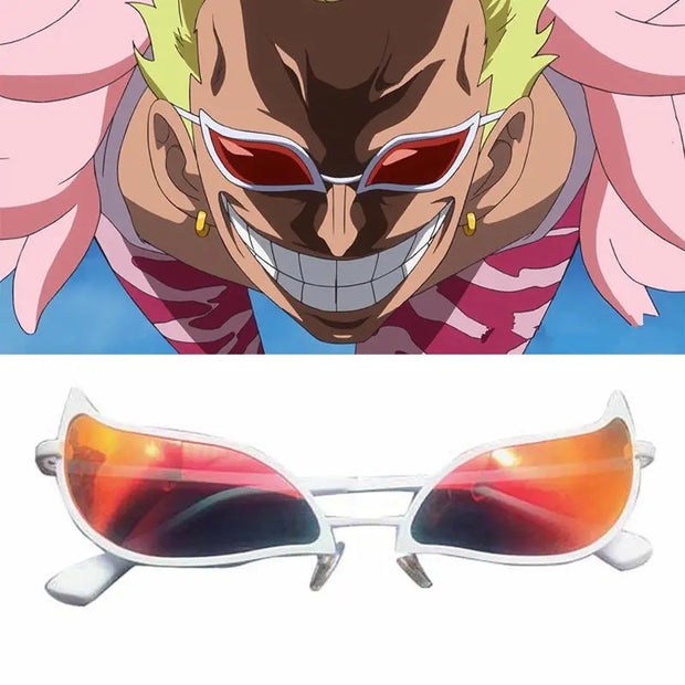 Doflamingo Sunglasses - One Piece Sunglasses White Cat Eye Sunglasses Orange Mirror Sunglasses Oversized White Sunglasses Anime Sunglasses Pirate Sunglasses Cosplay Sunglasses White Frame Wicked Tender