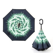 Double Layer Reverse Folding Umbrella - Fashion, Flower, Colourful Patterns, Self-Standing with C-Hook Handle Wicked Tender