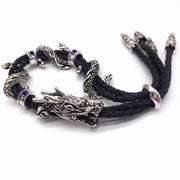 Draconic Boa - Black Rope Bracelet, Mens Coiling Chinese Dragon Bracelet with Dragon Head, Pull String Bracelet, Braided Leather Bracelet for Men Wicked Tender
