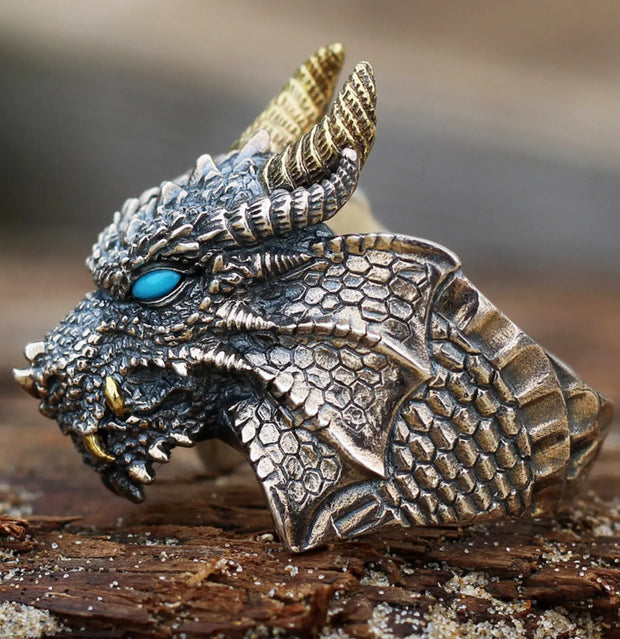 Draconic Dreadnaught - Adjustable Dragon Ring for Men, Gothic Rings Women, Dragon Head Ring, Dragon Face Ring Wicked Tender