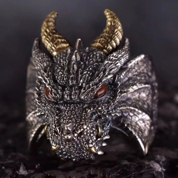 Draconic Dreadnaught - Adjustable Dragon Ring for Men, Gothic Rings Women, Dragon Head Ring, Dragon Face Ring Wicked Tender