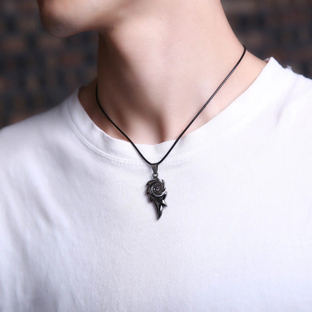 Draconic Flame - Dragon Necklace Black Necklace for Men Flame Necklace Mens Stainless Steel Necklace Metal Dragon Art Gothic Necklace Mens Leather Necklace with Pendant Wicked Tender