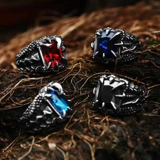 Gothic Stainless Steel Vintage Silver Dragon Claw Opening Ring Tibetan