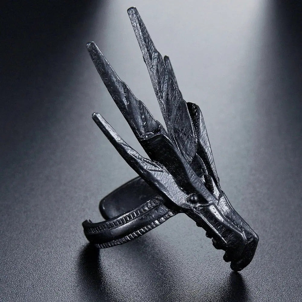 Draconic Helm Dragon Ring - Open Adjustable Black Gothic Crown Ring ...
