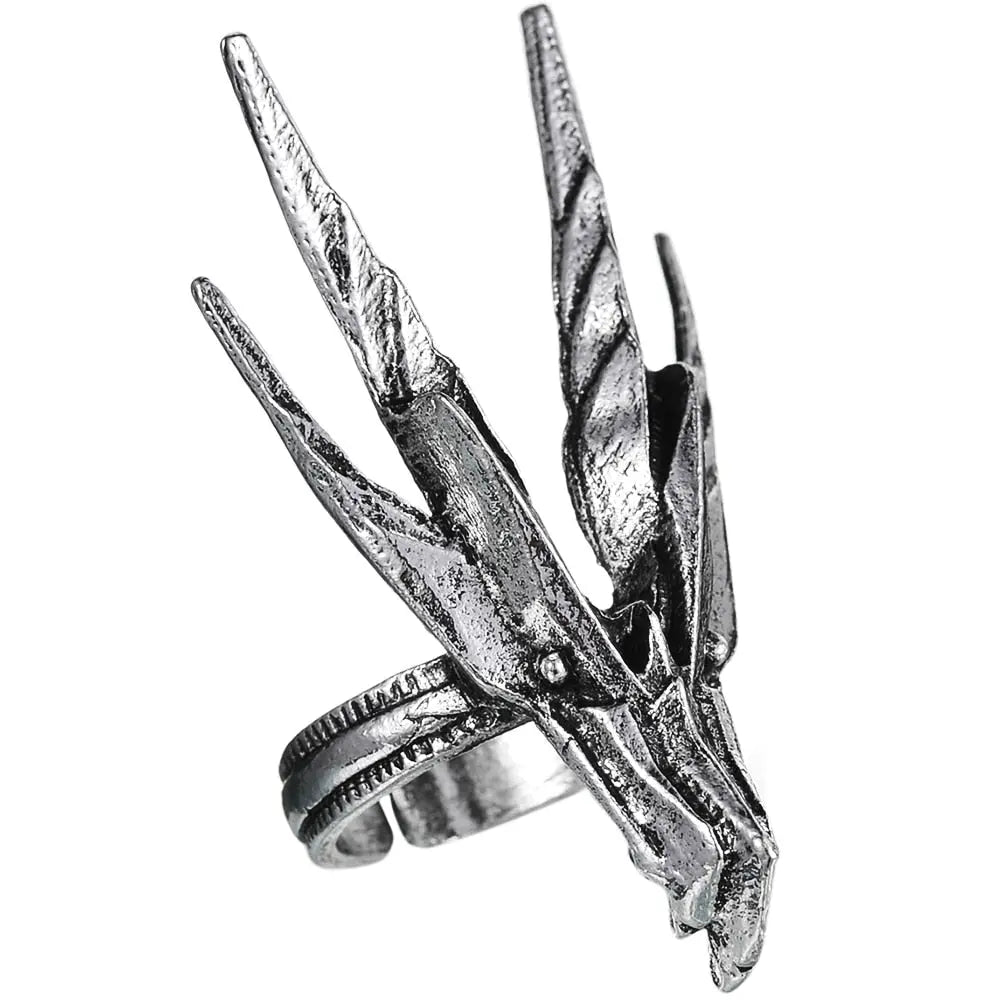 Draconic Embrace - Adjustable Dragon Ring Large Silver Plated Gothic –  Wicked Tender