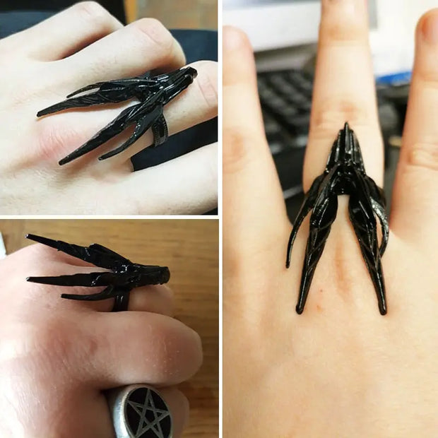 Dragon Ring Draconic Helm Dragon Ring - Open Adjustable Black Gothic Dragon Crown Ring Wicked Tender
