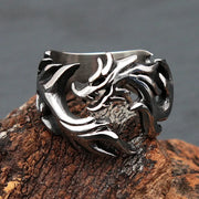 Black Stainless Steel Ring Draconic Hold Dragon Ring - Gothic Black Stainless Steel Ring Wicked Tender