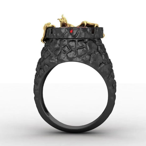 Black Dragon Ring Lava Pool Dragon Ring - Large Black Dragon Ring With Red Crystal Wicked Tender