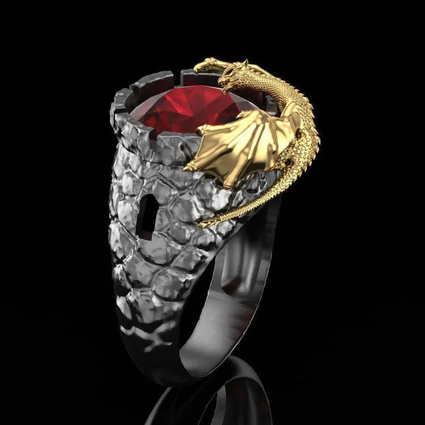 Black Dragon Ring Lava Pool Dragon Ring - Large Black Dragon Ring With Red Crystal Wicked Tender