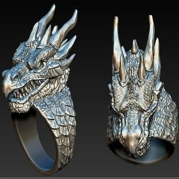 Dragon Ring Draconic Lord Dragon Ring - Large Gothic Stainless Steel Ring For Men Wicked Tender