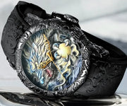 Draconic Resolve - Large Black Dragon Watch Thick Silicone Watch Strap Waterproof Scratch Resistant Metal Dragon Art Anime Wicked Tender