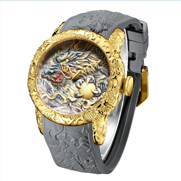 Draconic Resolve - Large Black Dragon Watch Thick Silicone Watch Strap Waterproof Scratch Resistant Metal Dragon Art Anime Wicked Tender
