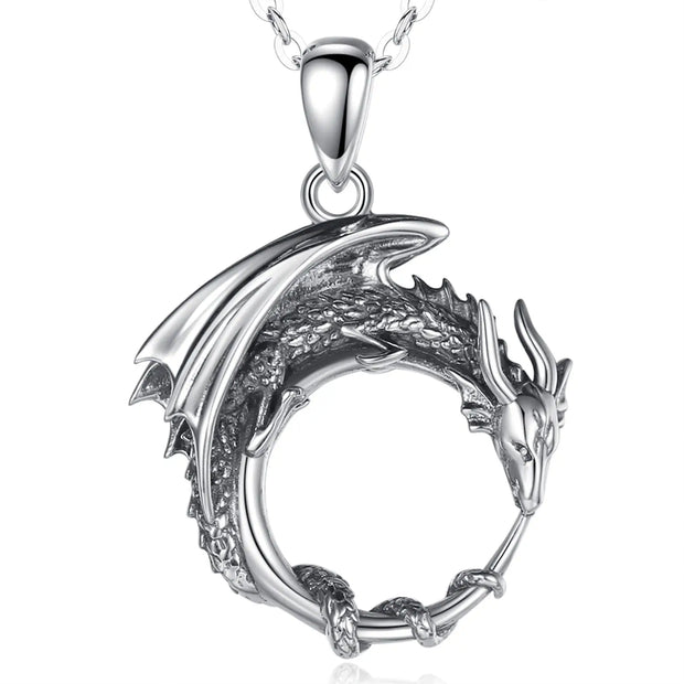 Sterling Silver Dragon Necklace Draconic Slumber - 925 Sterling Silver Dragon Necklace Wicked Tender