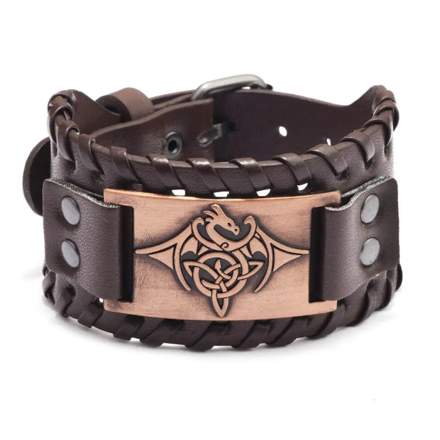 Viking Cuff Bracelet Dragon Bracer Leather Dragon Bracelet - Viking Cuff Bracelet With Dragon Rune Wicked Tender