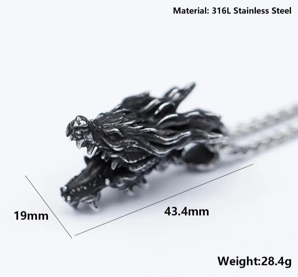 Dragon Lord Emperor - Dragon Head Necklace Silver Dragon Dragon Lord Emperor - Dragon Head Necklace Silver Dragon