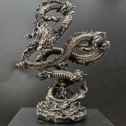 Lord of Choas Dragon Emperor - Black Dragon Statue, Asian Dragon Statue, Bronze Dragon Statue, Gold Dragon Statue, Brass Chinese Dragon Statue, Metal Dragon Art Wicked Tender