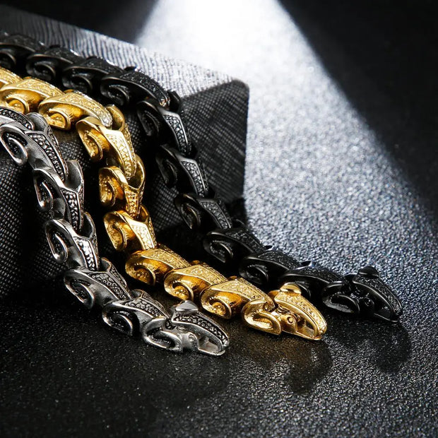 Viking Bracelet For Men Dragon Scale Dragon Bracelet - Large Stainless Steel Viking Bracelet For Men Wicked Tender