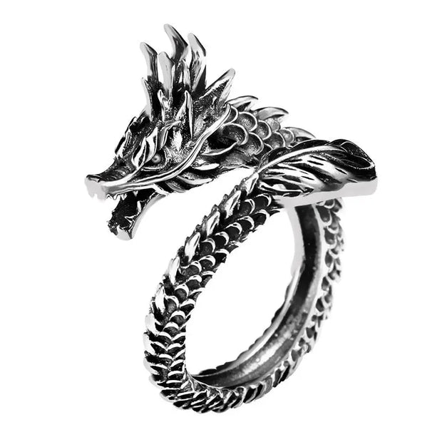 Serpent Ring Dragon Serpent Ring - Silver Plated Open Adjustable Vintage Chinese Dragon Ring Wicked Tender