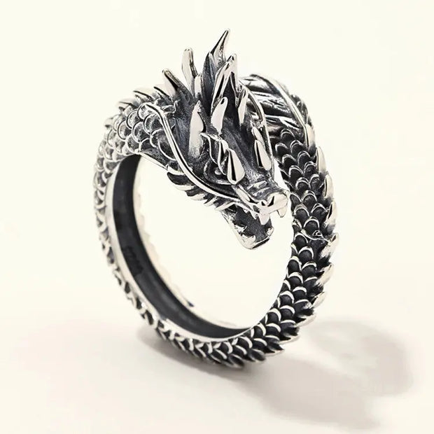 Serpent Ring Dragon Serpent Ring - Silver Plated Open Adjustable Vintage Chinese Dragon Ring Wicked Tender