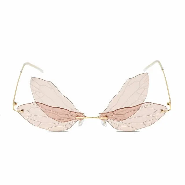 Dragonfly Sunglasses Winged Pink Transparent Tinted Rimless  display picture 3