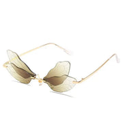 Dragonfly - Womens Unique Medium Frame Wing-Shaped Rimless Sunglasses, Clear Gradient Lens with Veins Wicked Tender