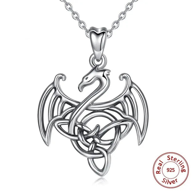 Sterling Silver Dragon Necklace Dragon’s Braid - 925 Sterling Silver Dragon Necklace with Celtic Knot Wicked Tender