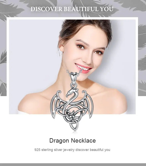 Sterling Silver Dragon Necklace Dragon’s Braid - 925 Sterling Silver Dragon Necklace with Celtic Knot Wicked Tender
