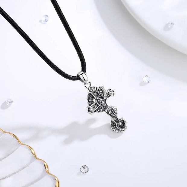 Sterling Silver Dragon Necklace Dragon’s Cross - 925 Sterling Silver Dragon Necklace Wicked Tender