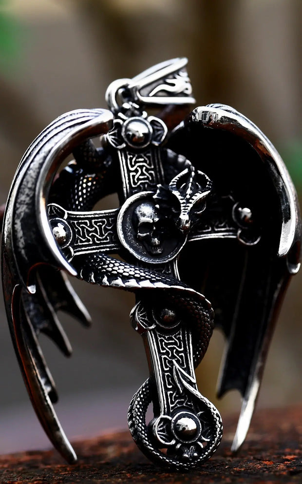 dragon cross necklace Dragon’s Faith Dragon Pendant Necklace - Gothic Dragon Cross Necklace Wicked Tender