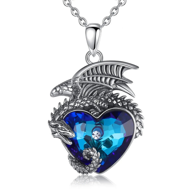Sterling Silver Dragon Necklace Dragon’s Heart - 925 Sterling Silver Dragon Necklace Wicked Tender