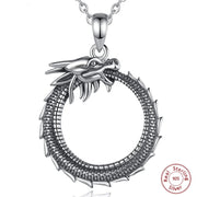 Sterling Silver Dragon Necklace Dragon Ouroboros - 925 Sterling Silver Dragon Necklace Gothic Necklace for Women Wicked Tender