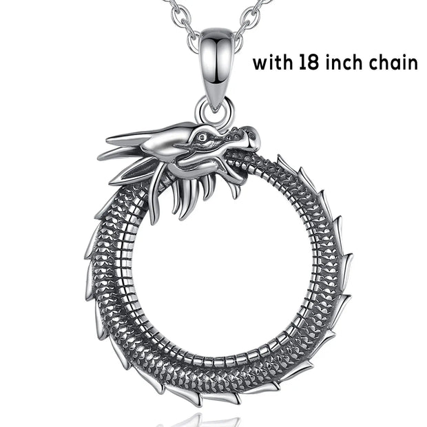 Sterling Silver Dragon Necklace Dragon Ouroboros - 925 Sterling Silver Dragon Necklace Gothic Necklace for Women Wicked Tender