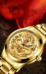 Dragon's Prosperity - Black and Gold Watch for Men Chinese Dragon Art Wrist Watch Men Green Dial Watches Dragon Ball Watch Metal Dragon Art Waterproof Watches For Men Under 100 Glow In the Dark Batons China Dragon Emperor Wicked Tender