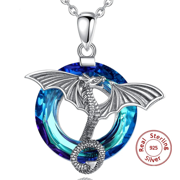 Sterling Silver Dragon Necklace Dragon’s Respect - 925 Sterling Silver Dragon Necklace Dragon Crystal Necklace Wicked Tender