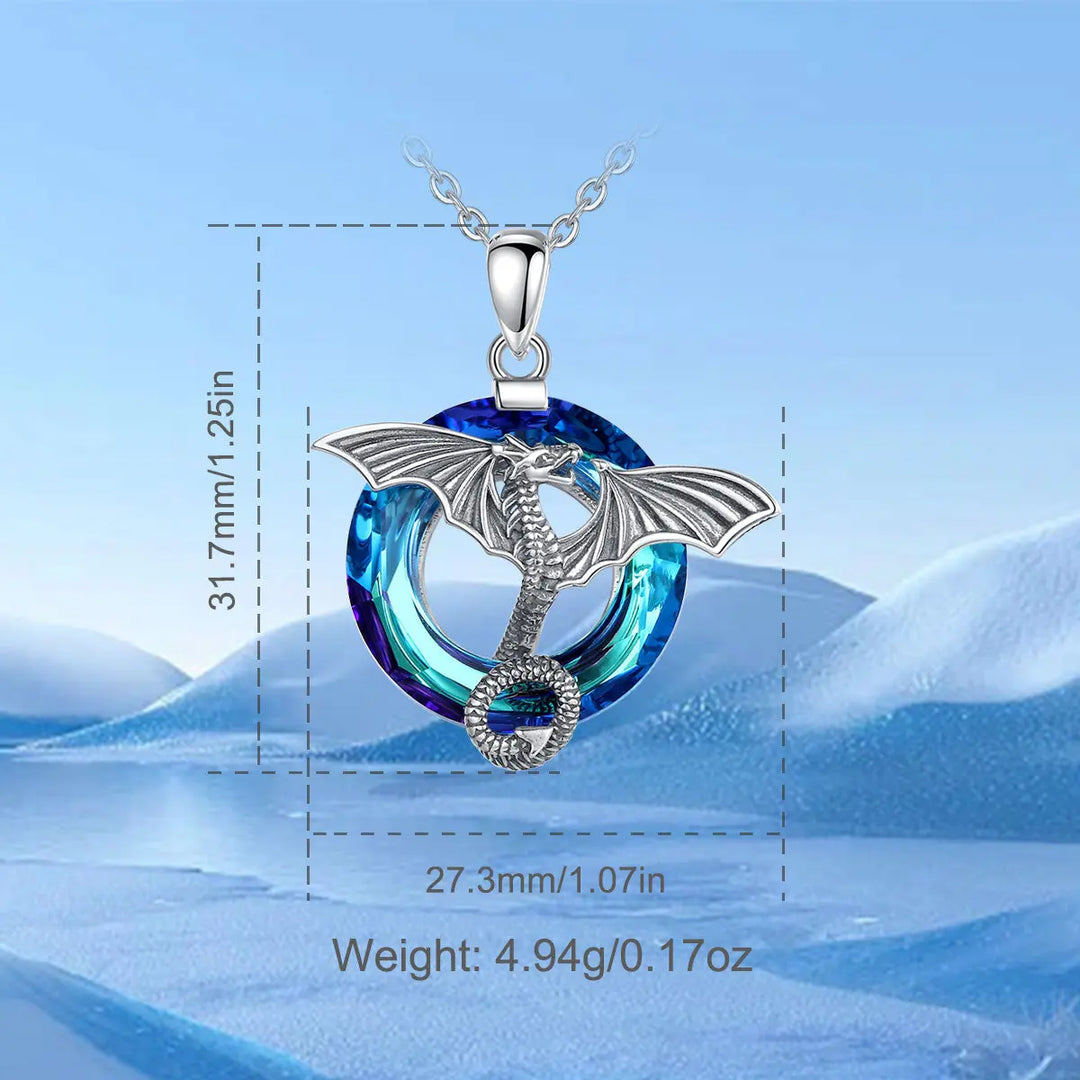 Women's Blue Rhinestone Dragon Pendant Necklace – Crystal Enamel Chain