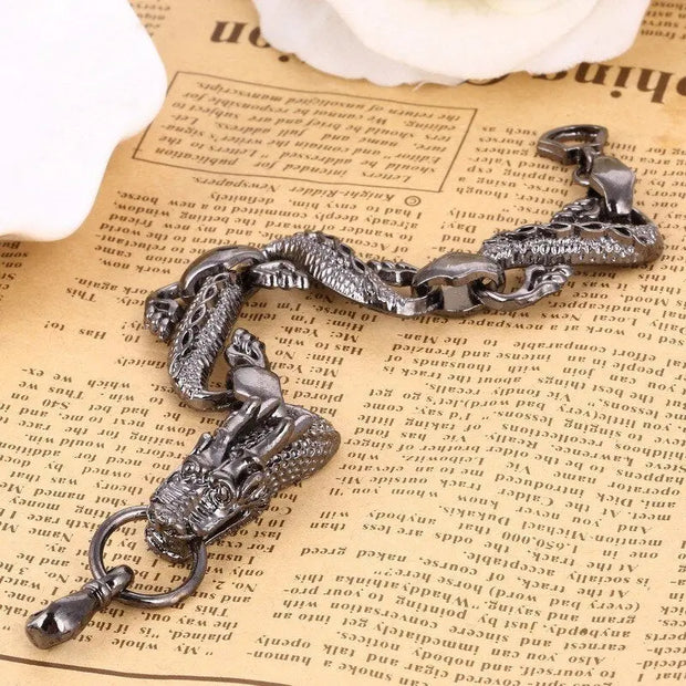 Dragon's Story - Coiling Chinese Dragon Bracelet with Dragon Head Metal Dragon Art Horned Dragon Art Handmade Bracelet Mens Dragon Bracelet Wicked Tender