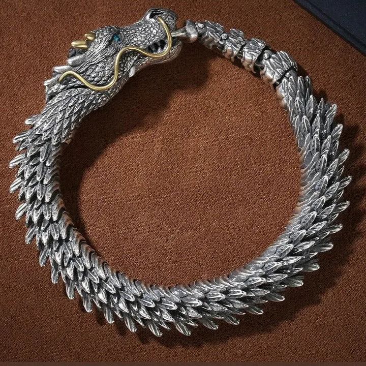 Bracelet Métal Cloisonné Décor Dragon - Travail Asiatique Vintage - Occasion