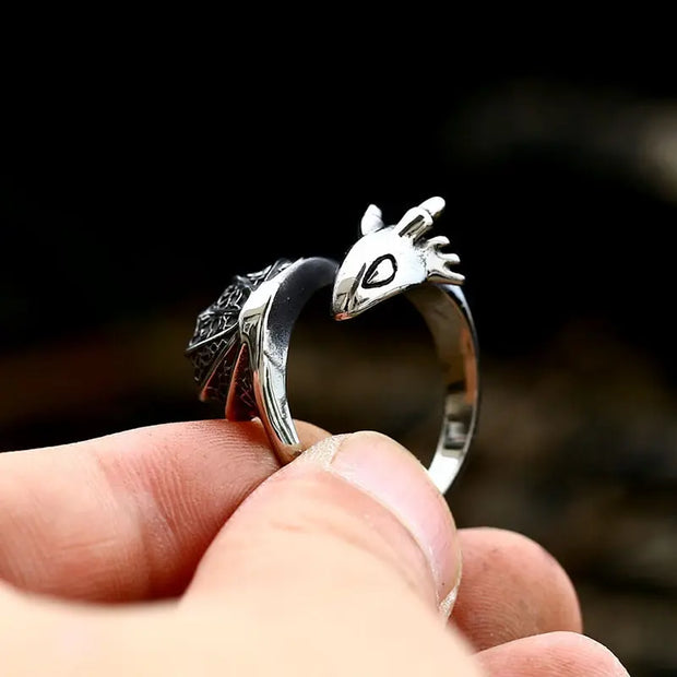 Dragon Ring Drake Hatchling Dragon Ring - Adjustable Stainless Steel Dragon Ring Wicked Tender