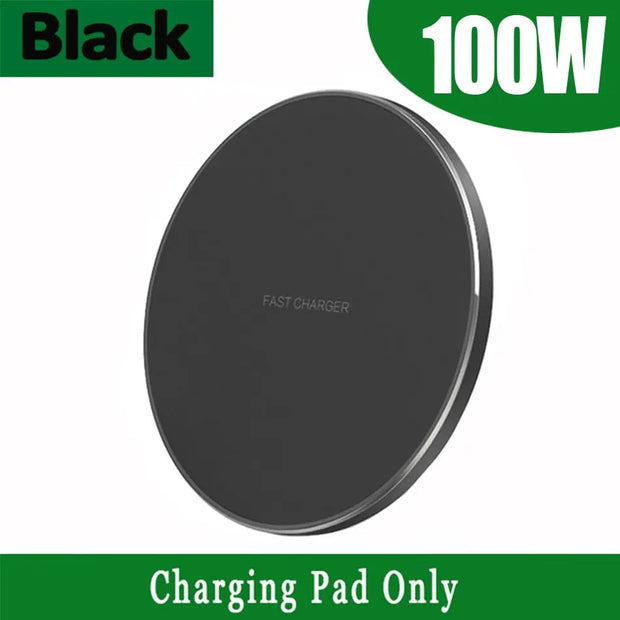 Fast Wireless Phone Charger - 100W Charger with Indicator, Black Charging Pad With Light Up LED Rim for iPhone 11, 12, 13, 14, Pro, Pro Max, Plus, SE Samsung Galaxy Xiaomi Google Pixel Wicked Tender