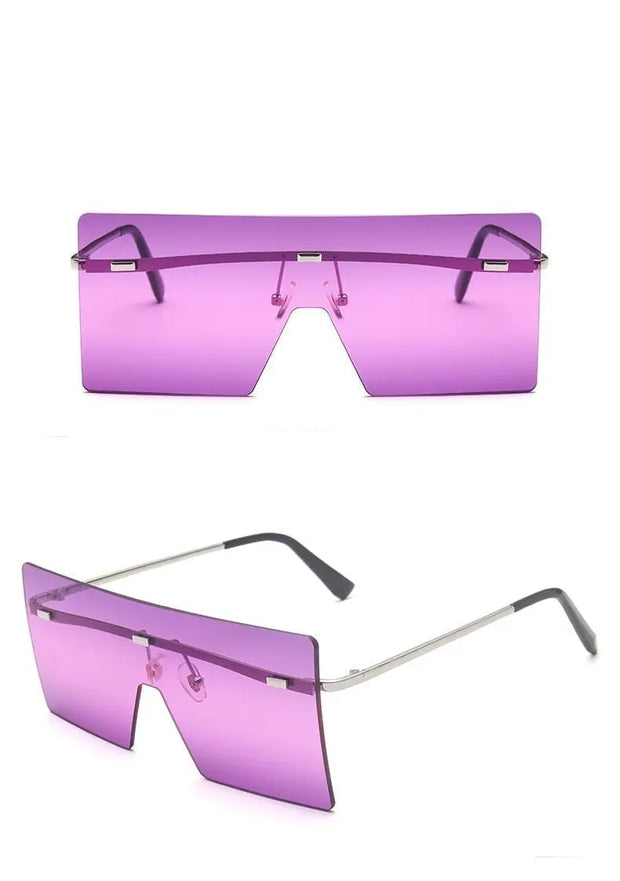 Flat Top Shield Visor Sunglasses - Tinted Lens Rimless Sunglasses Oversized Vintage Sunglasses Wicked Tender