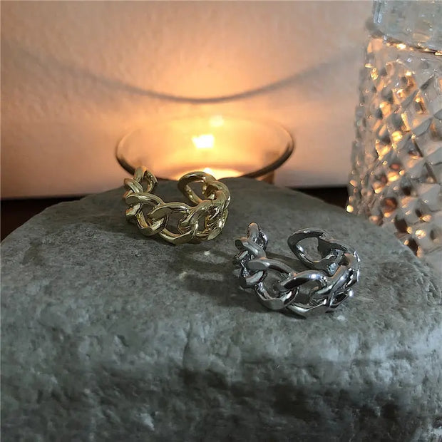 Geometric Chain Link Open Ring - Adjustable, Thick, Chunky, Vintage Fashion Ring Wicked Tender