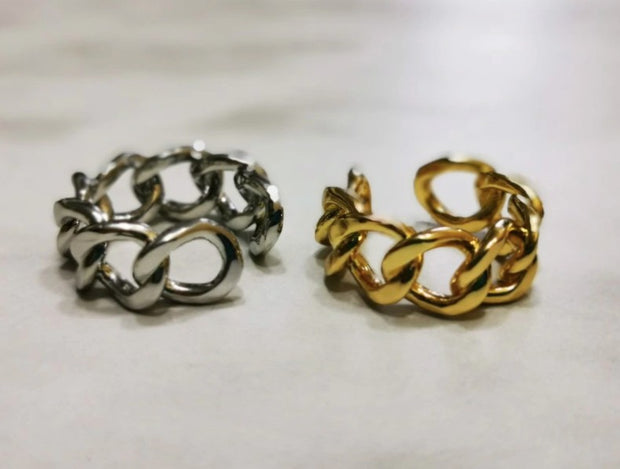 Geometric Chain Link Open Ring - Adjustable, Thick, Chunky, Vintage Fashion Ring Wicked Tender