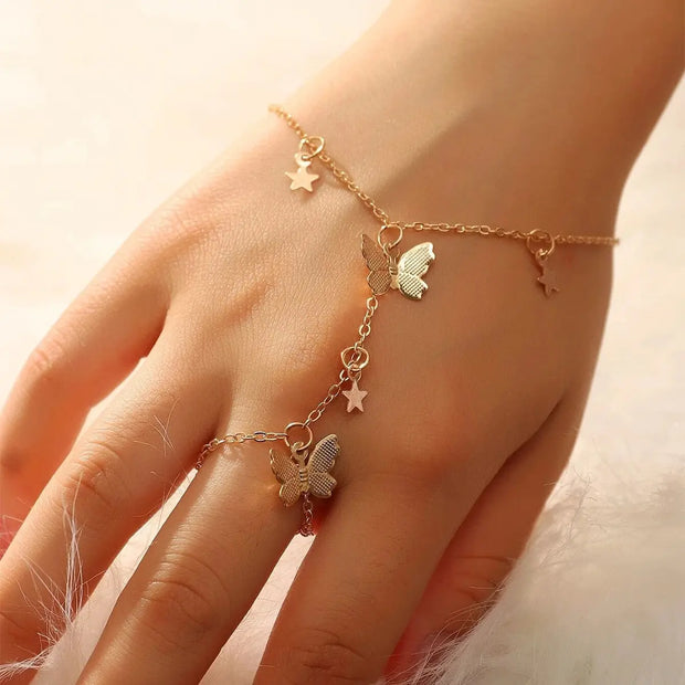 Gold Butterfly Bracelet Gold Butterfly Bracelet Chain Ring for Women - Gold Hand Chains for Women Wicked Tender