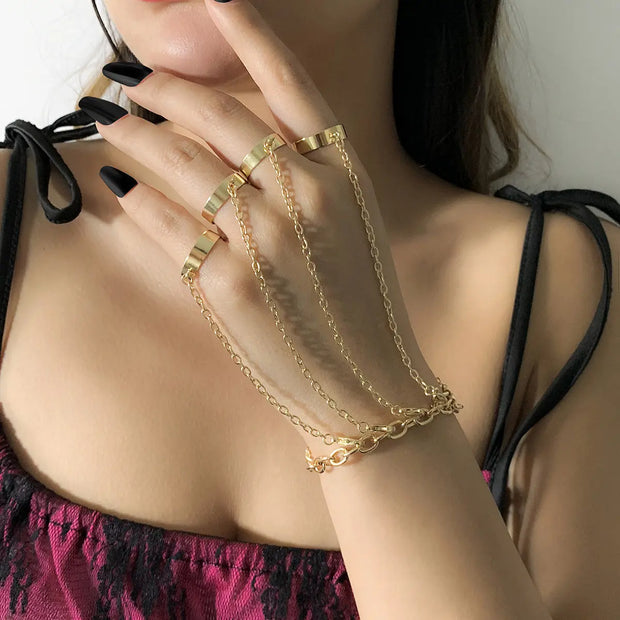Gold Hand Chains for Women Gold Hand Chains for Women - Gold Bohemian Ring Set for Women Wicked Tender