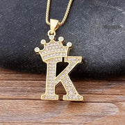 Gold Initial Necklace with Crown - Personalized Initial Letter A to Z Alphabet Pendant Necklace with Cubic Zircon Crystals Wicked Tender