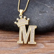 Gold Initial Necklace with Crown - Personalized Initial Letter A to Z Alphabet Pendant Necklace with Cubic Zircon Crystals Wicked Tender