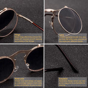 Gold Round Flip-Up Sunglasses, Small Round Sunglasses with Mirror Lens, Mens Vintage Round Sunglasses Wicked Tender