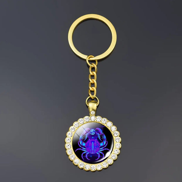 Crystal Keychain Gold Zodiac Crystal Keychain - Glow In The Dark Personalized Keychains Wicked Tender