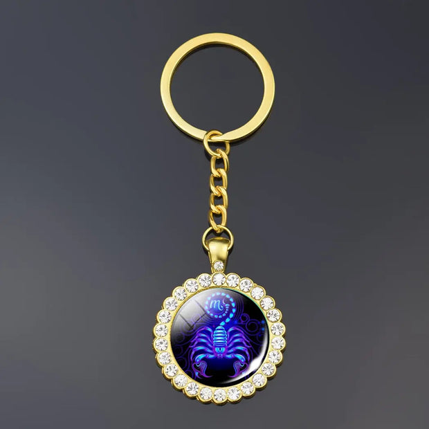 Crystal Keychain Gold Zodiac Crystal Keychain - Glow In The Dark Personalized Keychains Wicked Tender