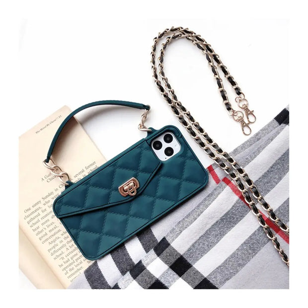 cute iphone case with strap Handbag iPhone Case with Pearl Lanyard - Chic Diamond Lattice Cute iPhone Case with Strap for 11, 12, SE, 13, 14, Pro, Pro Max, Mini Wicked Tender